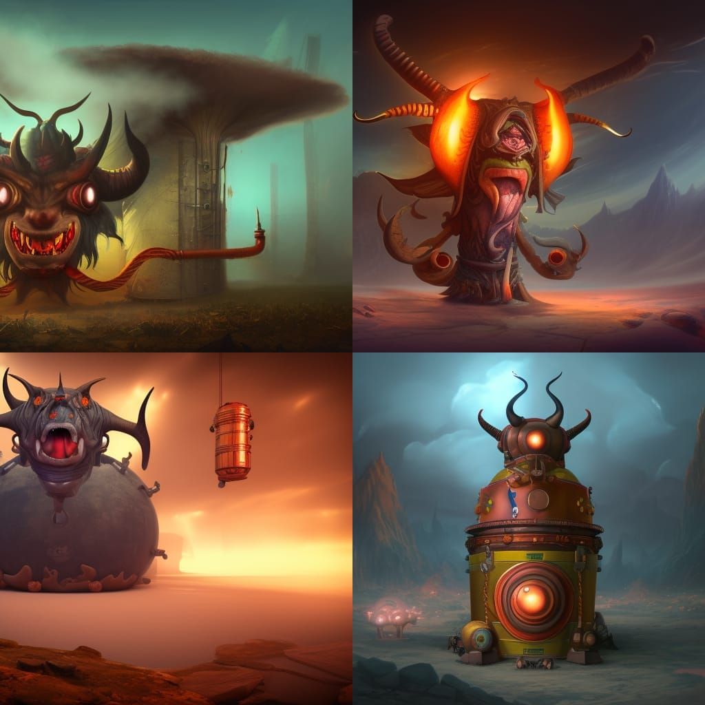 Helium Tank Devil Caricature in Detailed Matte Painting