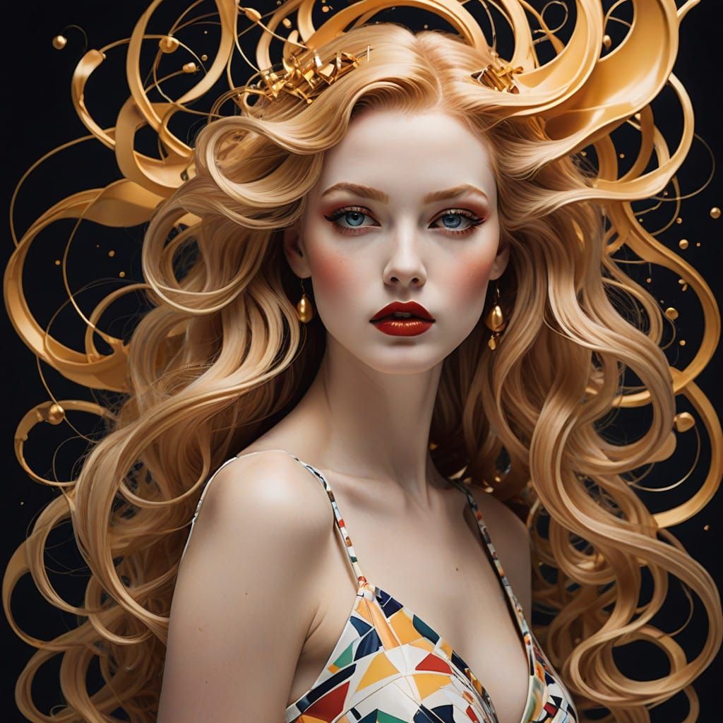 Surrealist Pin-Up Goddess in Vibrant Abstract Surroundings