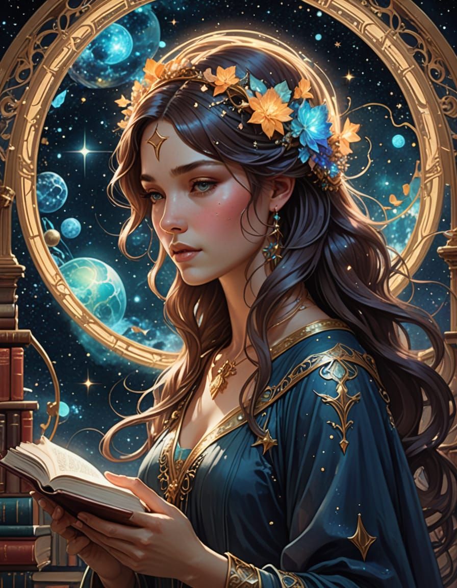 Celestial Librarian in Art Nouveau Style