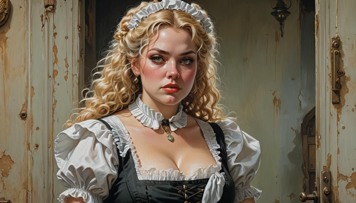 Chubby Maid in Post-Apocalyptic Acrylic Painting