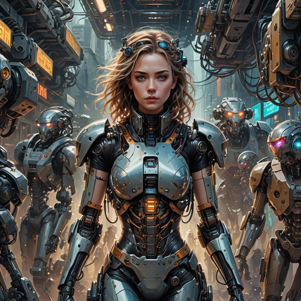 Cyberpunk Woman in Exoskeleton: Sci-Fi Illustration