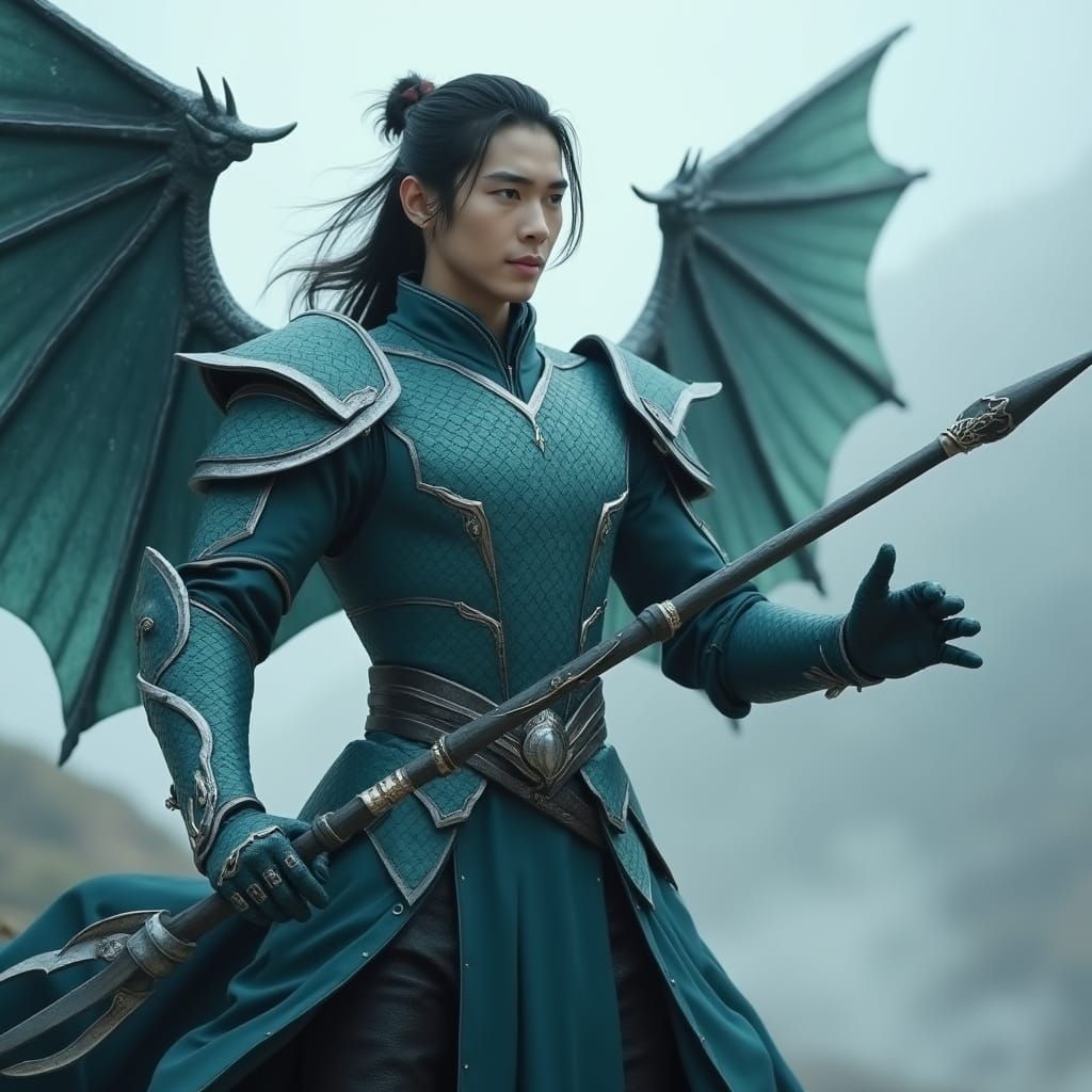 Fantasy Prince with Descending Dragon Hybrid and Wings