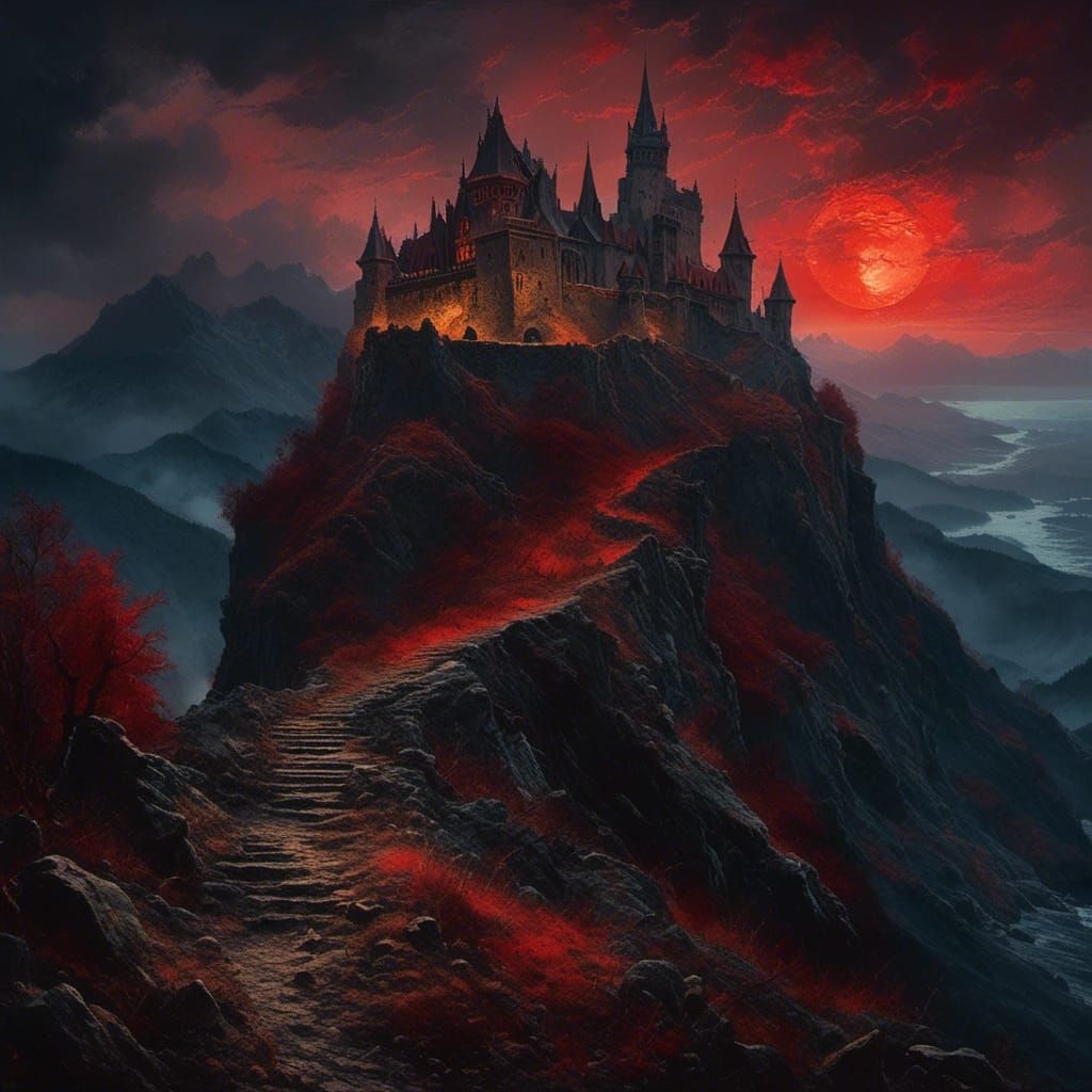 Medieval Castle Dracula Ruins at Night: A Digital Painting