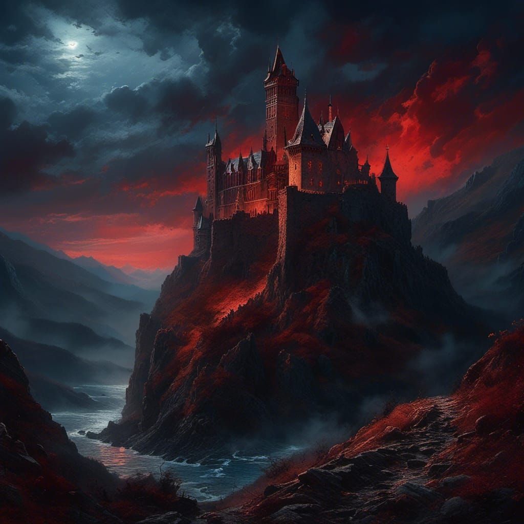 Ruined Medieval Castle Dracula at Night