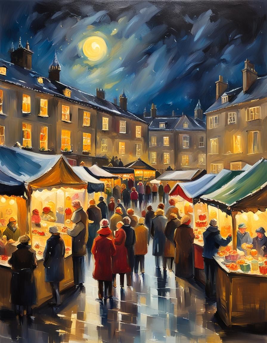 Bath Christmas Market: Impressionist Oil Painting