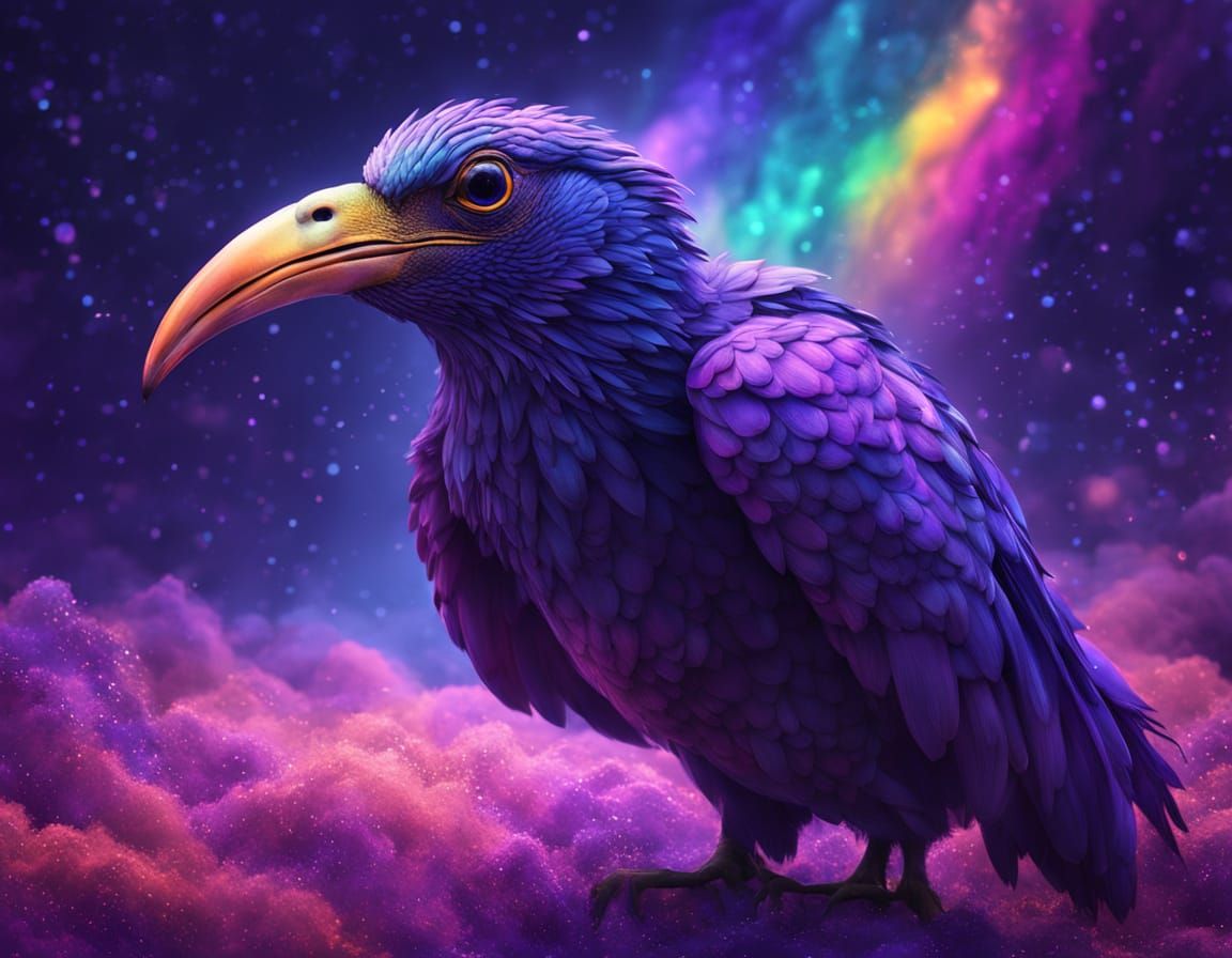 Surreal Rainbow Bird Soars Among Stars in Vibrant Digital Ar...