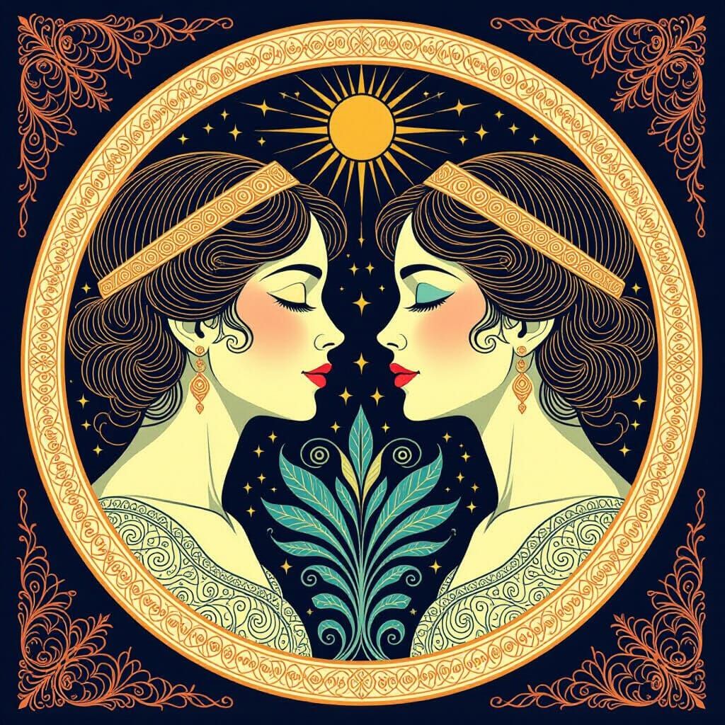 Gemini Twins Symbol in Whimsical Style