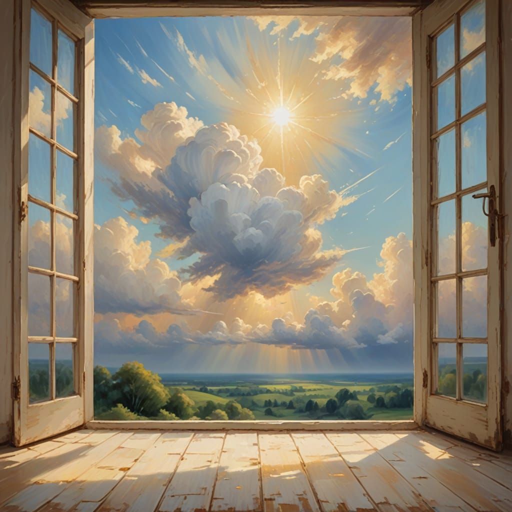 Serene Heavenly Room Bathed in Golden Light