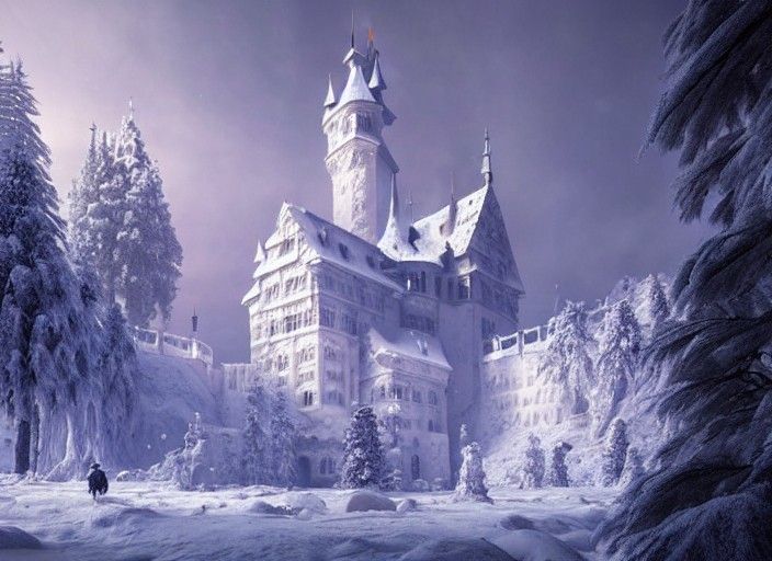 Icy German Castle in Winter Forest, Matte Painting