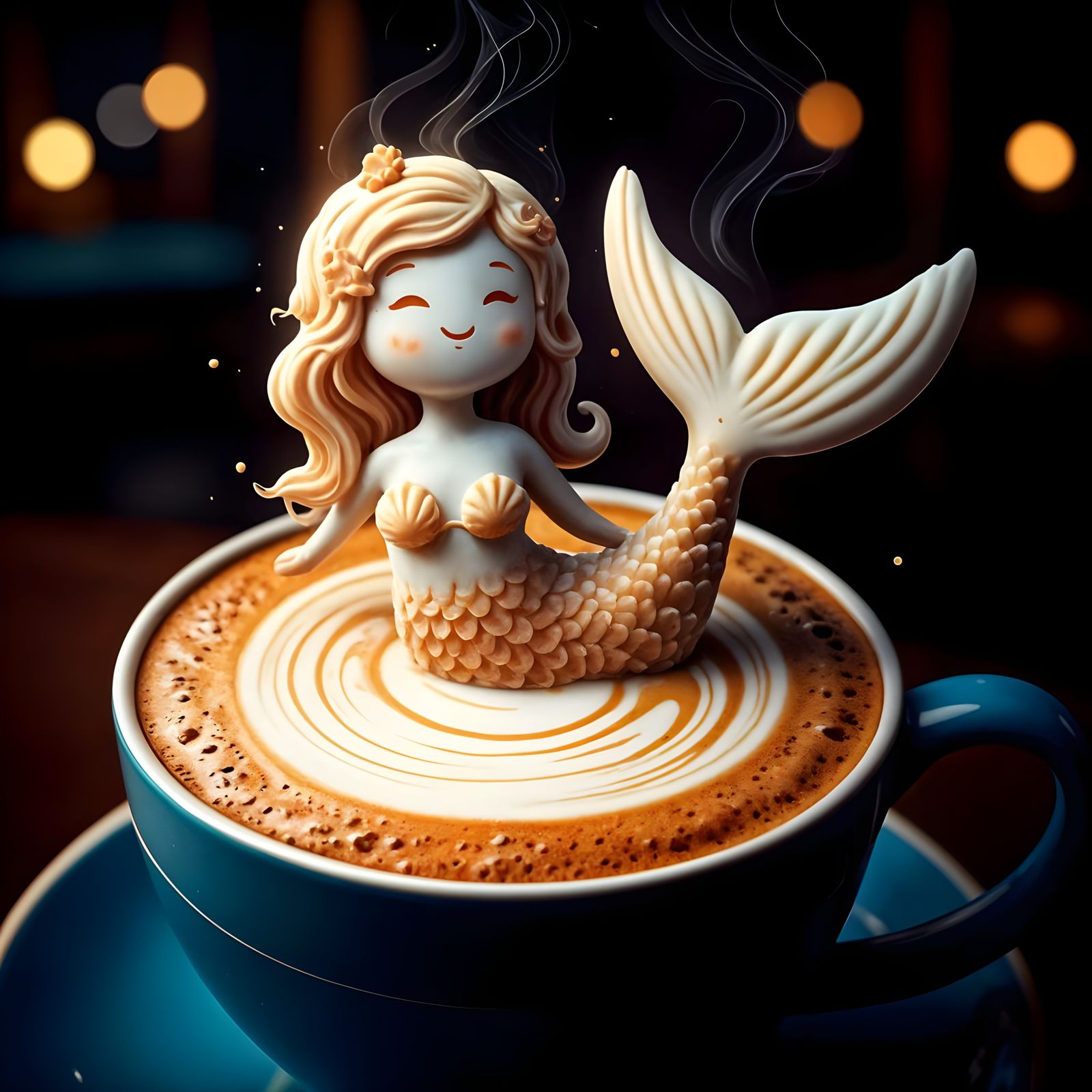 Cappuccino Mermaid Latte Art in 3D