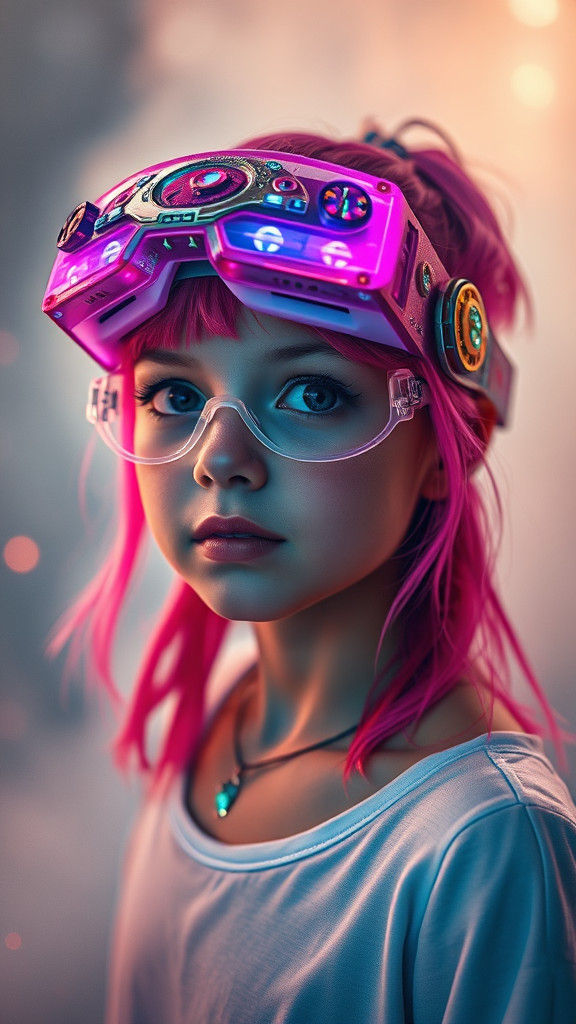 Girl with Neon Goggles in Cyberpunk Style