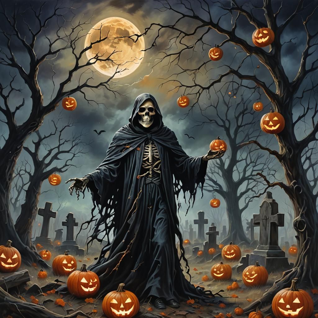 Ghostly Graveyard: A Surreal Halloween Night in Gothic Oil