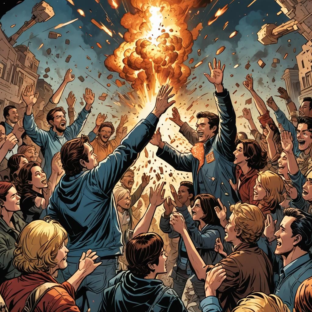 Explosive High-Five in Comic Book Art Style