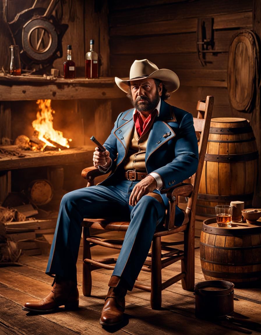 Cowboy Relaxing With Cigar in Western Saloon