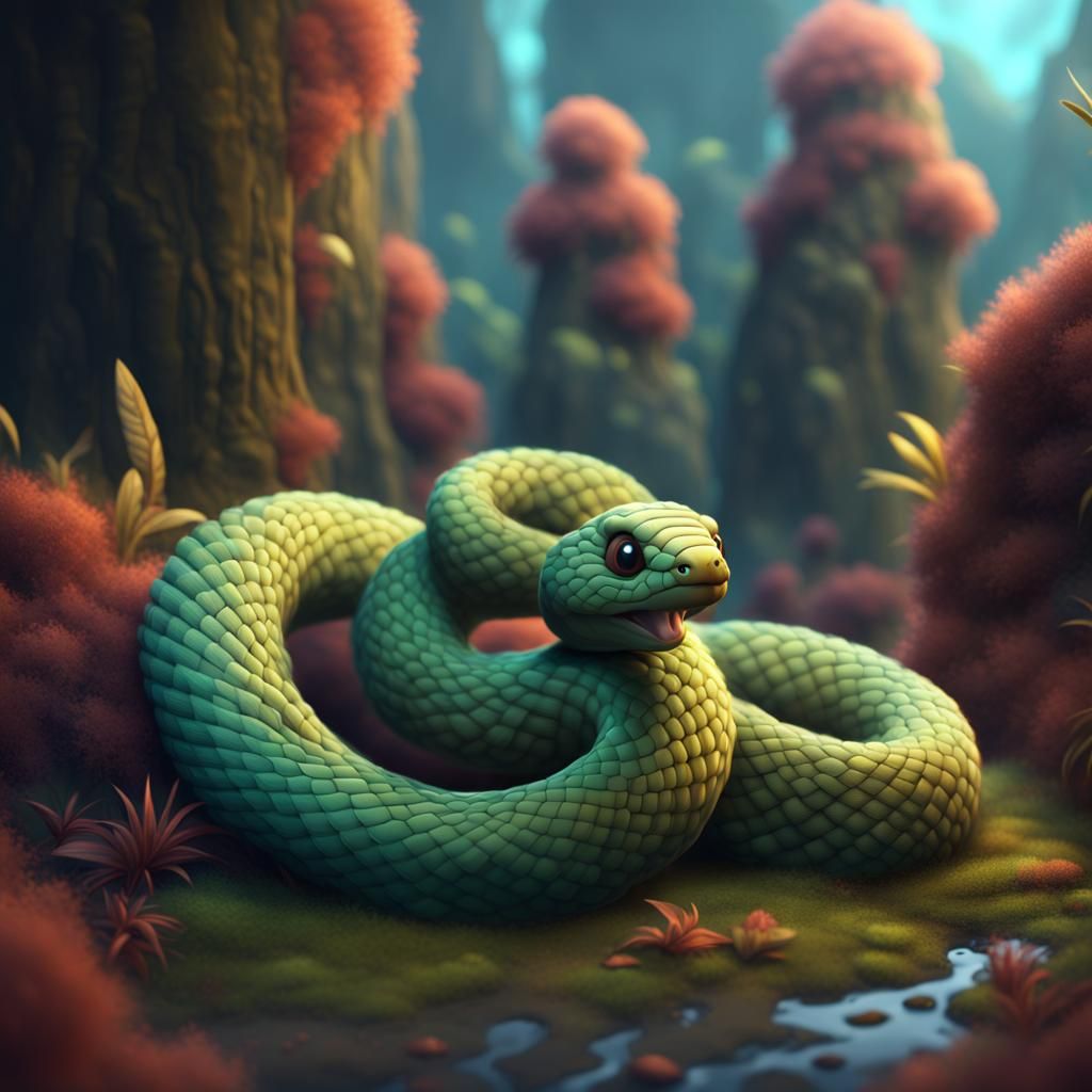 Cute Fluffy Snake in Detailed Matte Painting