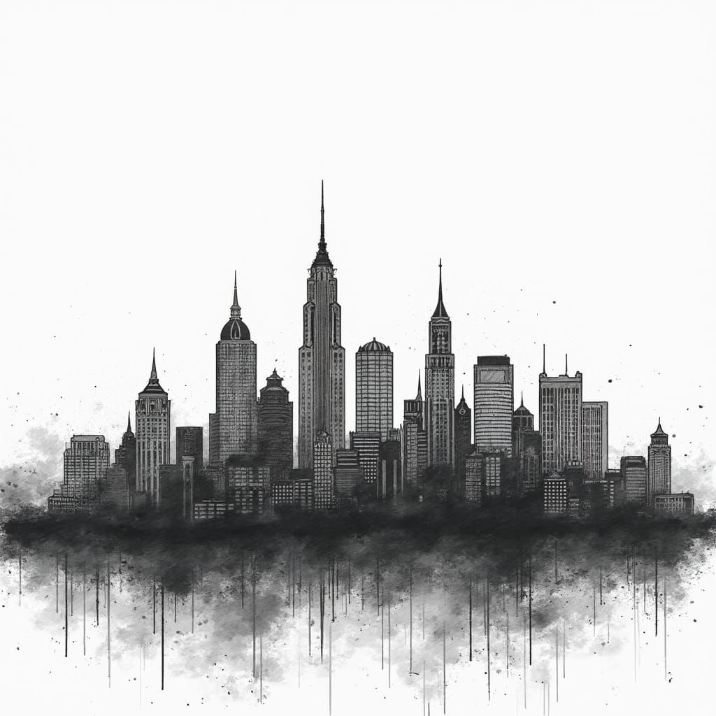 Philadelphia Skyline Line Drawing in High-Contrast Style