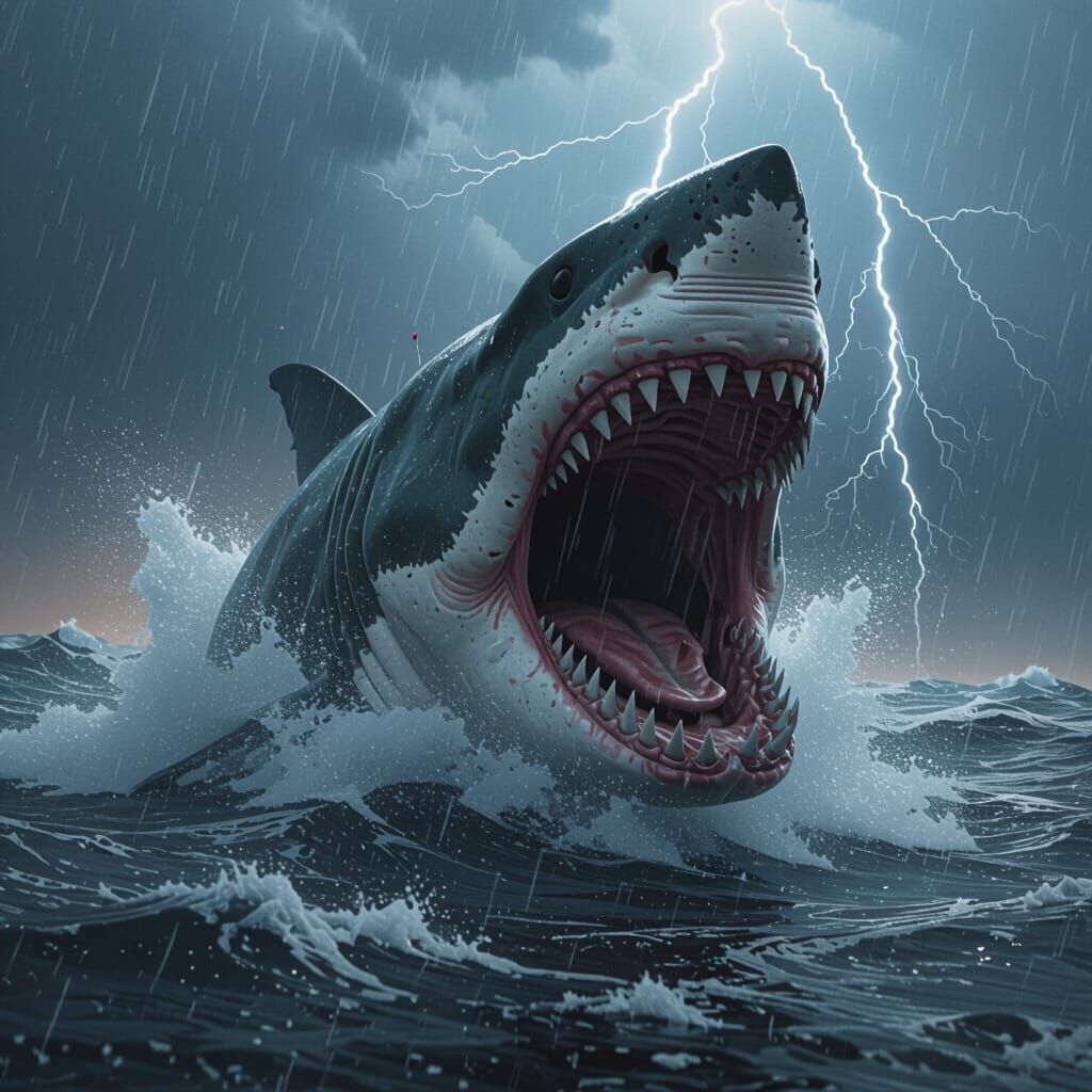 Megalodon Breaching a Post-Apocalyptic Ocean, Hyperrealistic...