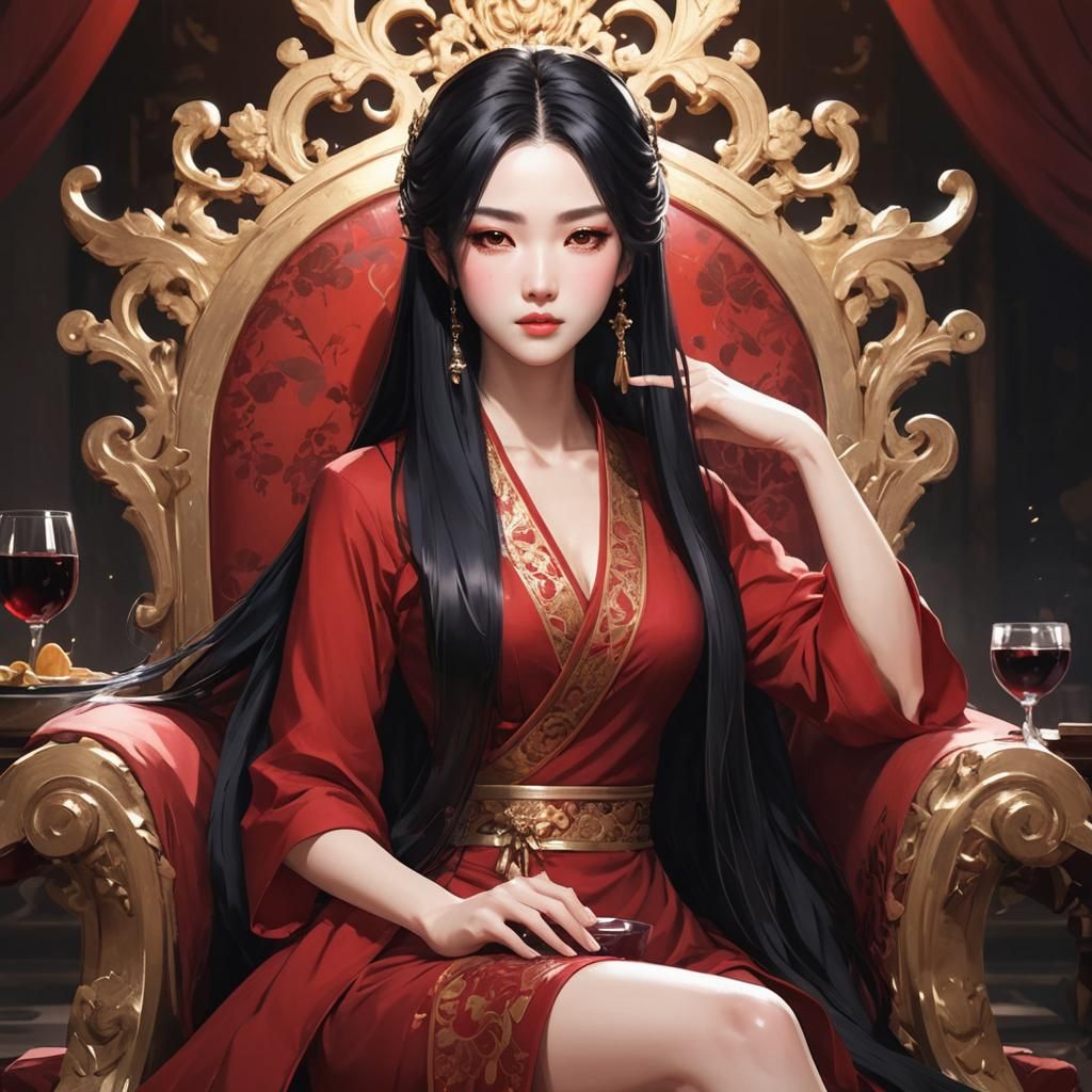 Melancholic Asian Empress in 3D Anime Art