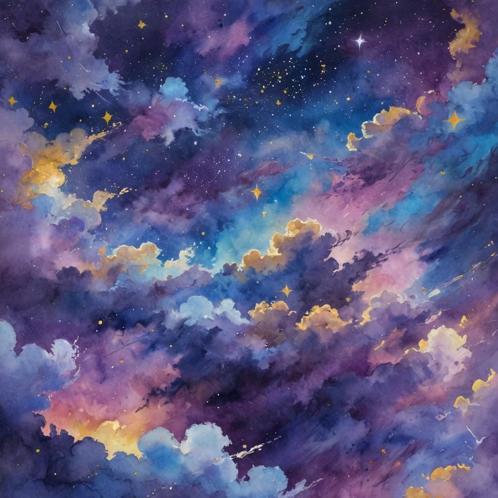 Vibrant Dreamy Night Sky in Expressive Gouache Impressionism