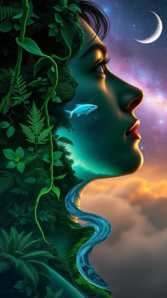 Portrait of a Silhouette Filled with Vibrant Surreal Collage