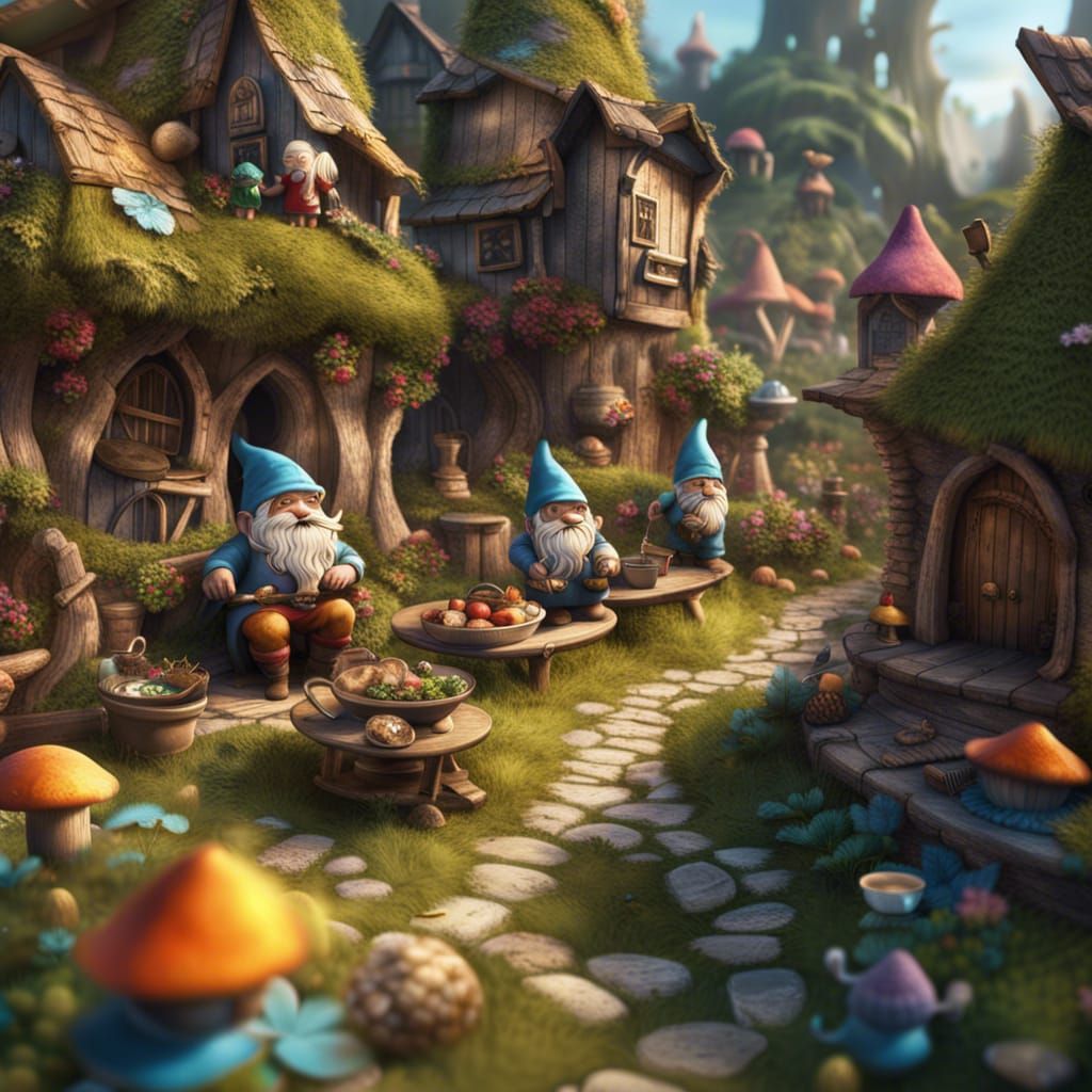 Enchanting Gnome Village in Detailed Matte Painting