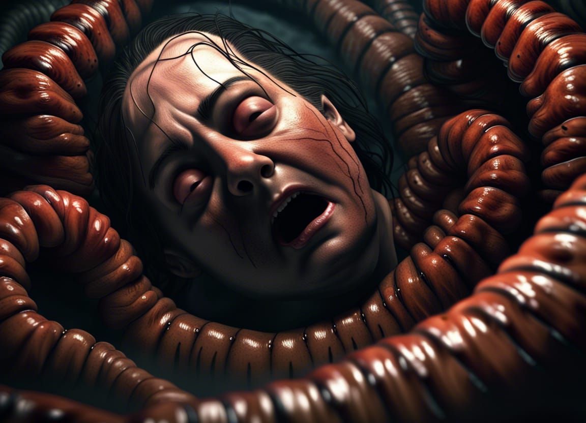 Disturbing Human-Centipede Fusion in Dark Horror Art