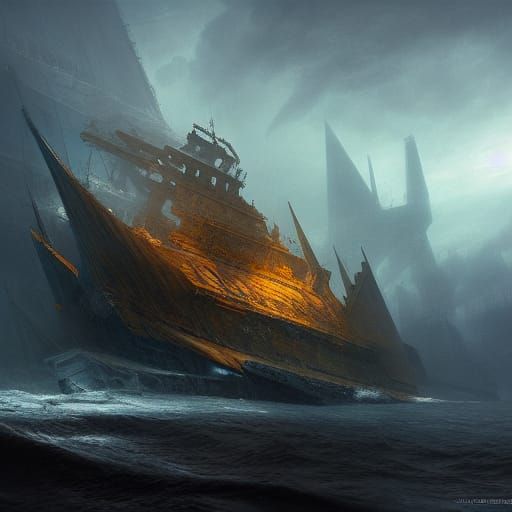 Haunted Sunken Ship with Distinctive Lighting