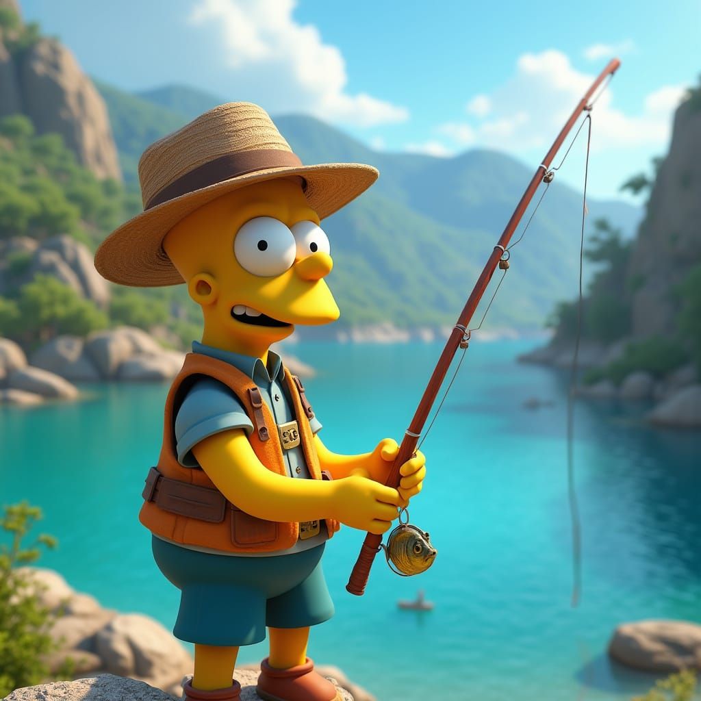 Surreal Fishing Scene in a Greek Bay, in 3D Game Cinematic S...