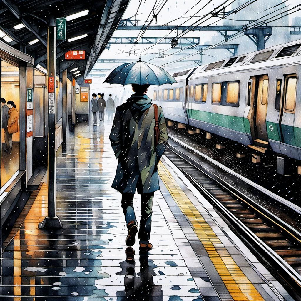 Tokyo Train Platform Sticker: Tranquil Moment