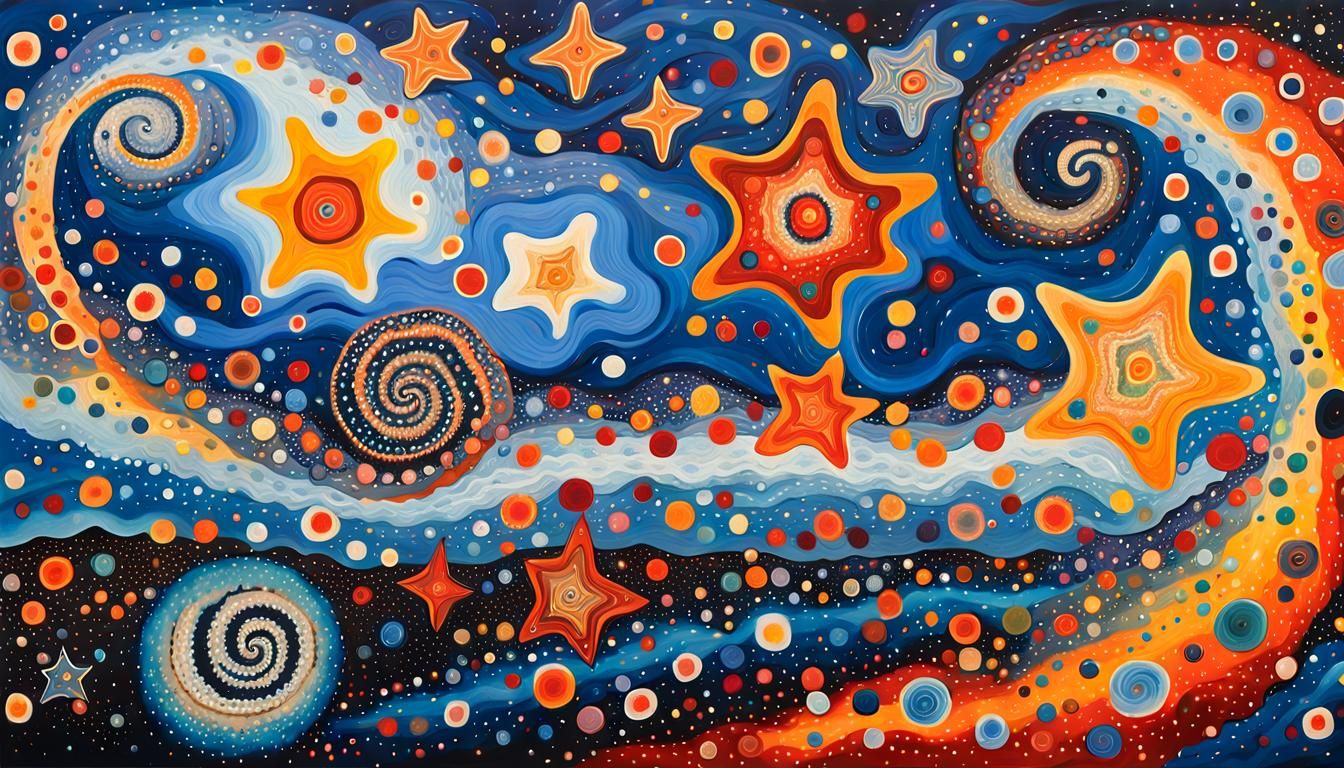 Dreamtime Painting of Iridescent Stars in Abstract Expressio...