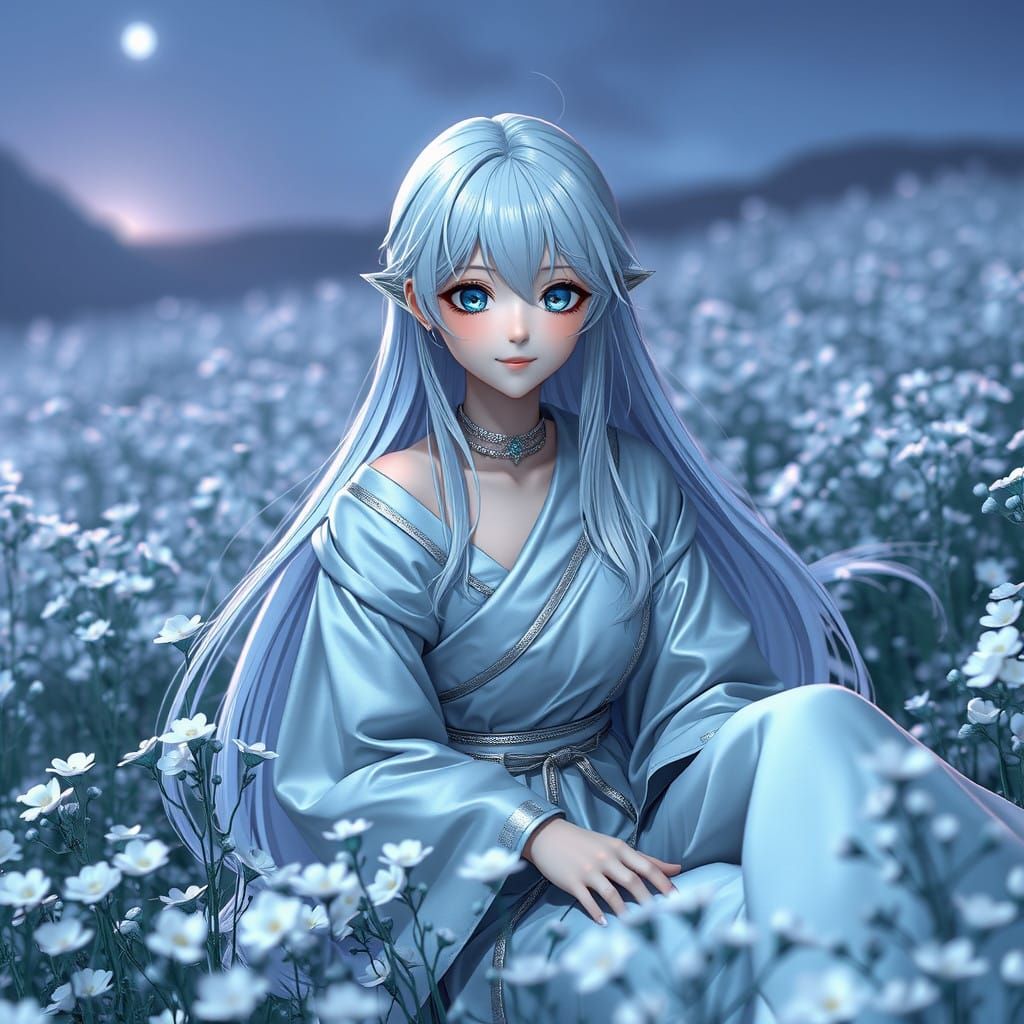 Goddess of the Starry Night in Elegant Silver Hues