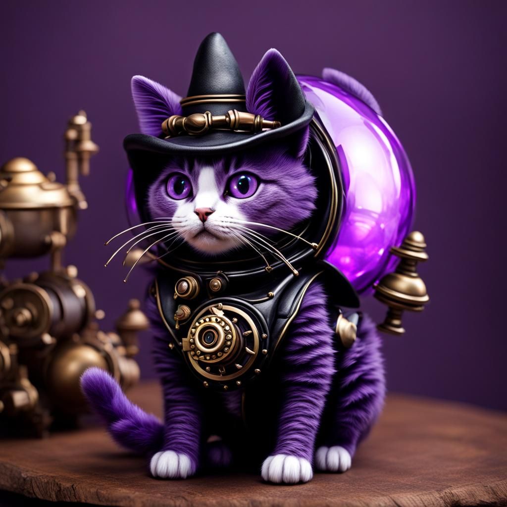 Steampunk Witch Cat Optical Illusion in 3D