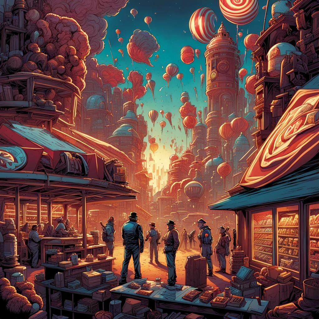 City as Candy Bar in Comic Book Art Style