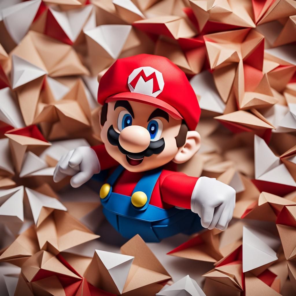 Origami Mario Papercraft in 8K Resolution