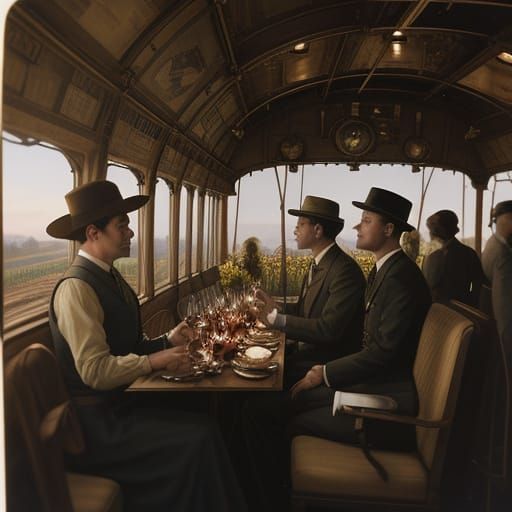 Steampunk Dirigible Over Vineyard in Golden Hour Light