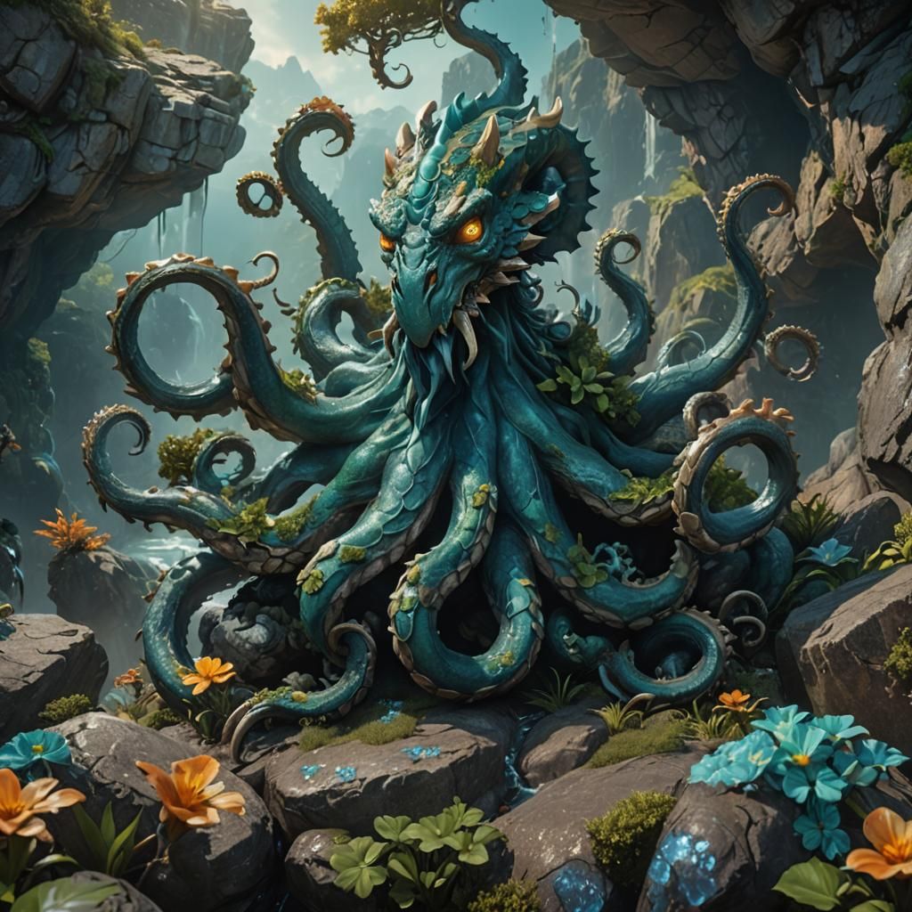 Earth-Infused Octodragon Fantasy Creature in Unreal Engine 5...