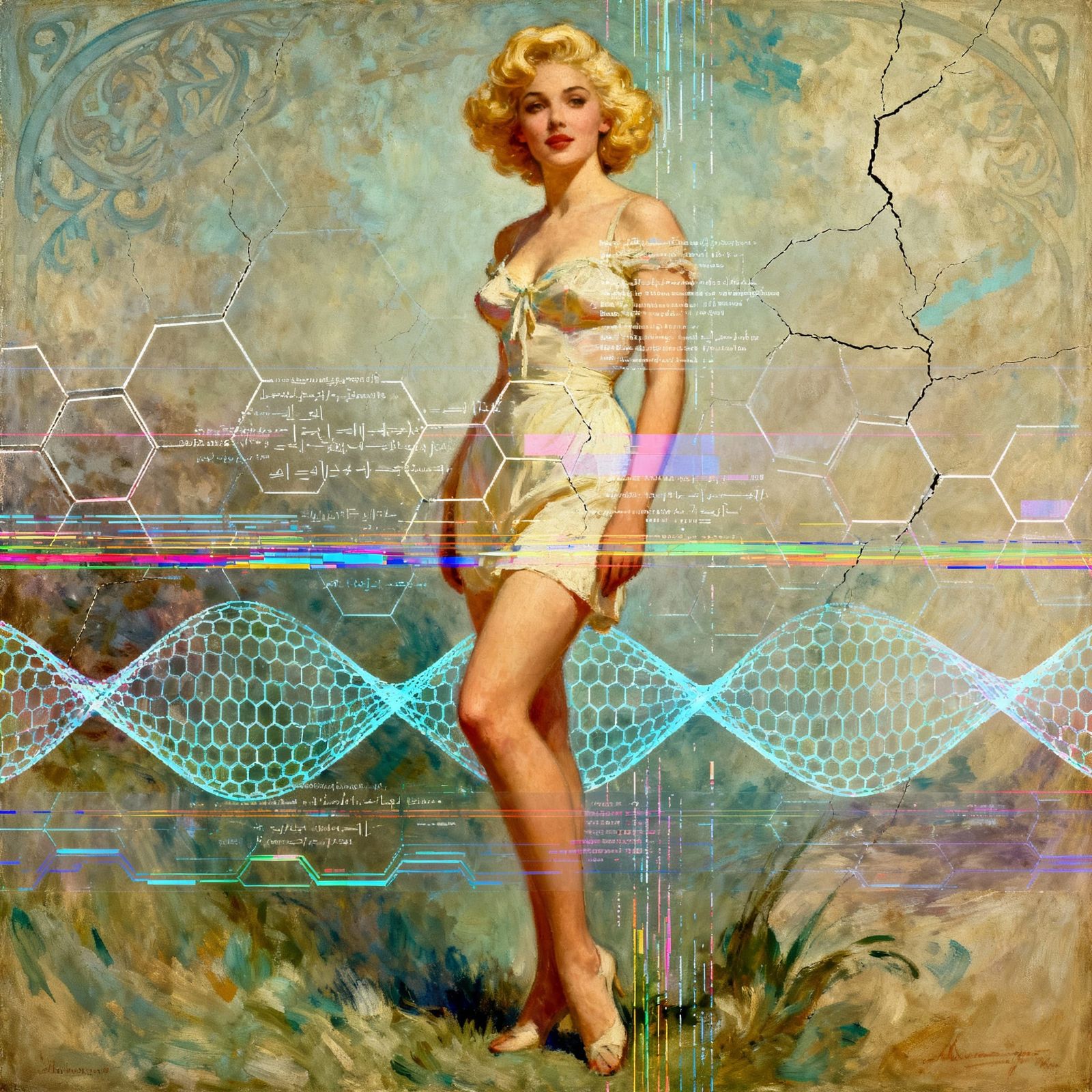 Glitch Art Overlay with Fractal Math Elements