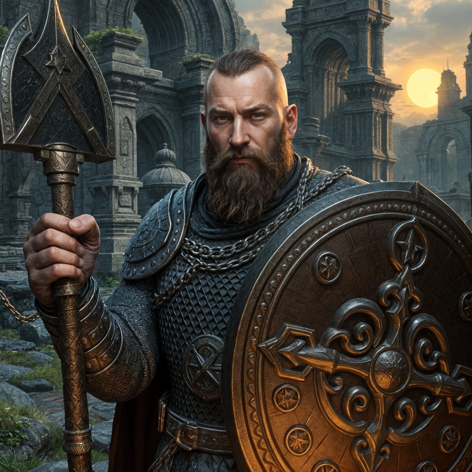 Human Cleric in Chain Mail Armor