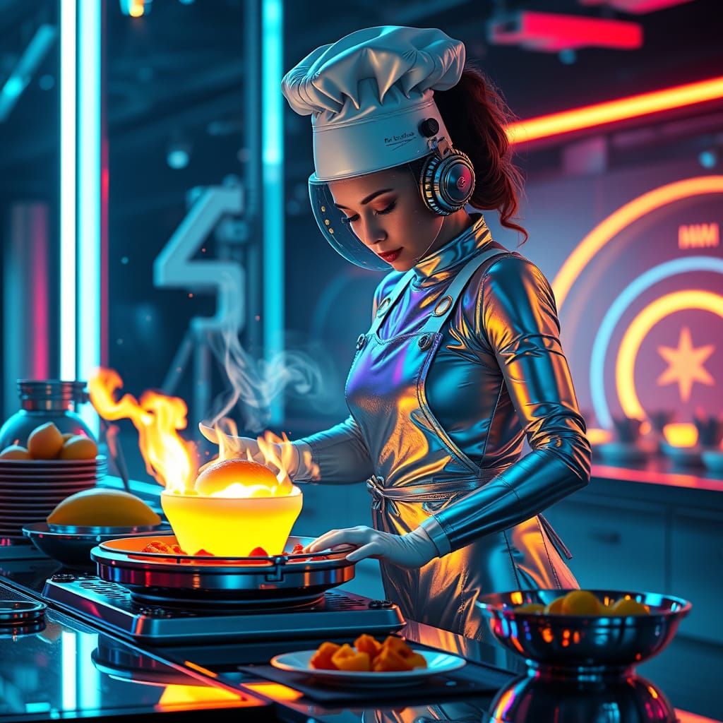 Sleek Futuristic Chef Ignites Plasma Souffle in Zero-G