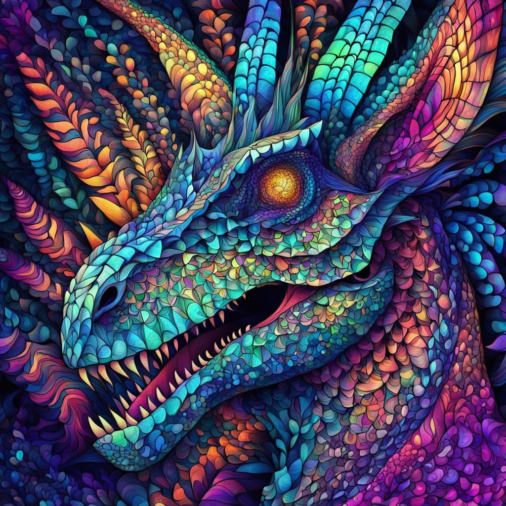 Dinosaur with Bunny Ears in Psychedelic Fractal Art