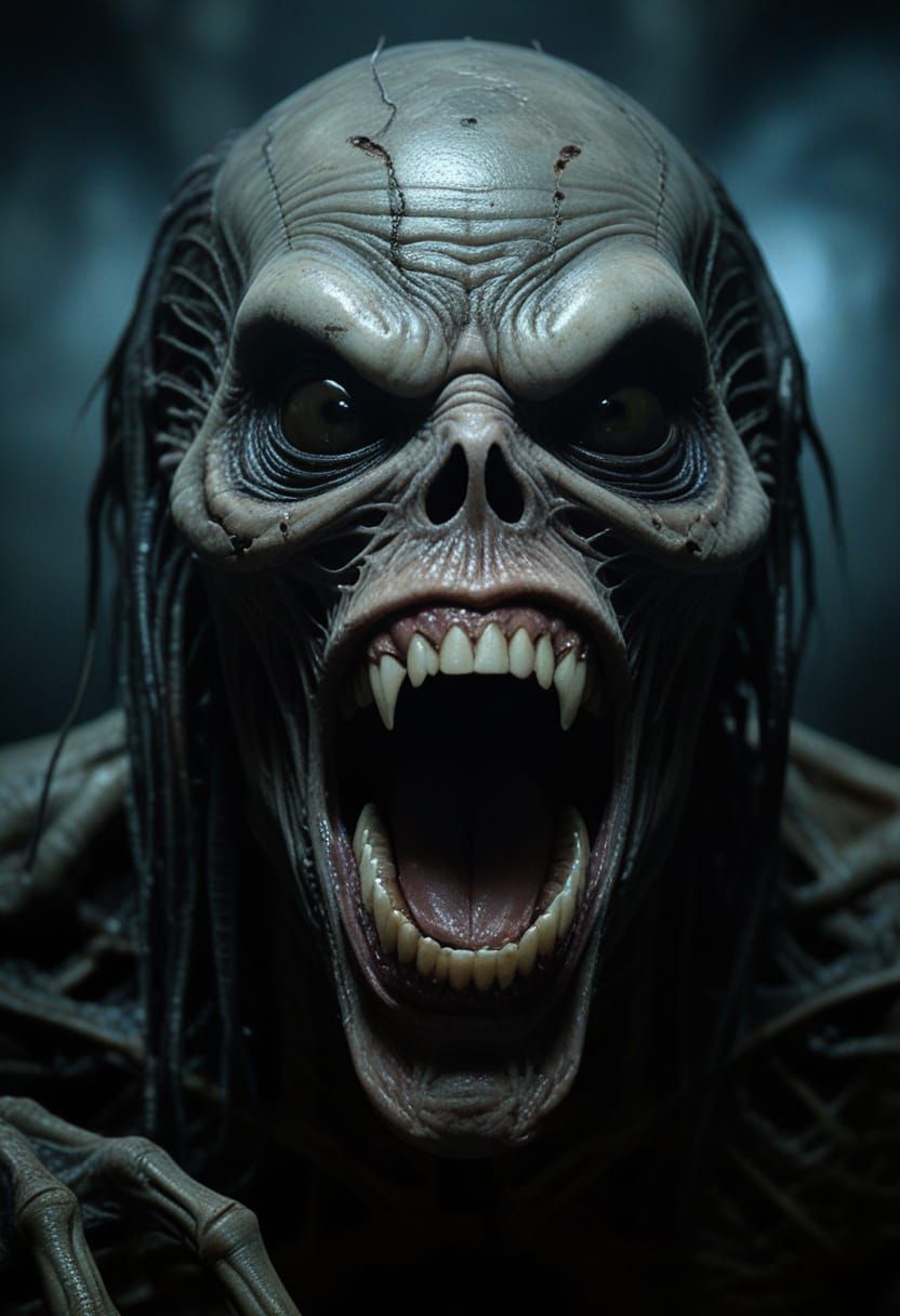 Surreal Horror Creature Whispering Secrets