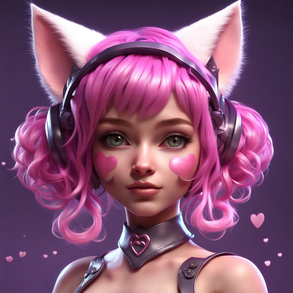 Fantasy Catgirl with Pixie Hair in Dark Fantasy Style