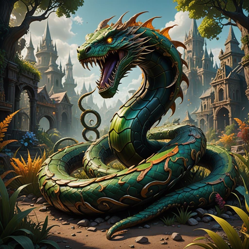 Massive Scaled Serpent in Detailed Matte Painting