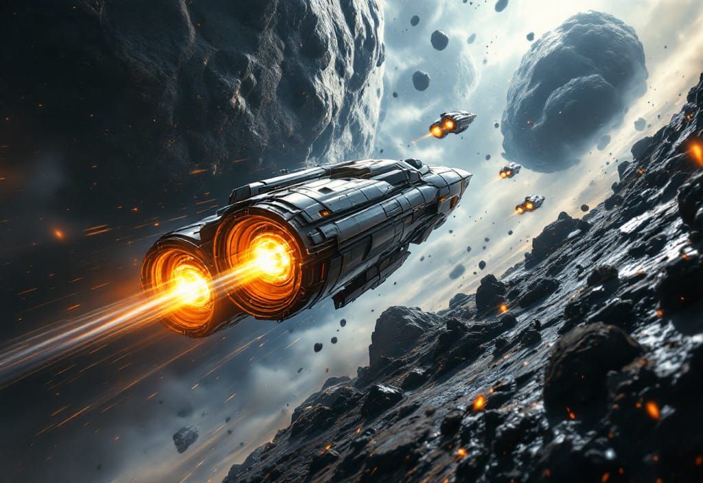 Hyperrealistic Spacecraft Race Through Asteroid Belt