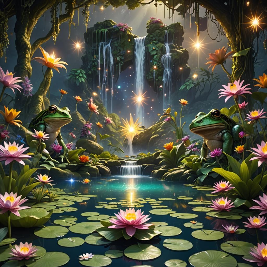 Ceremony of Light with Frogs and Waterfall