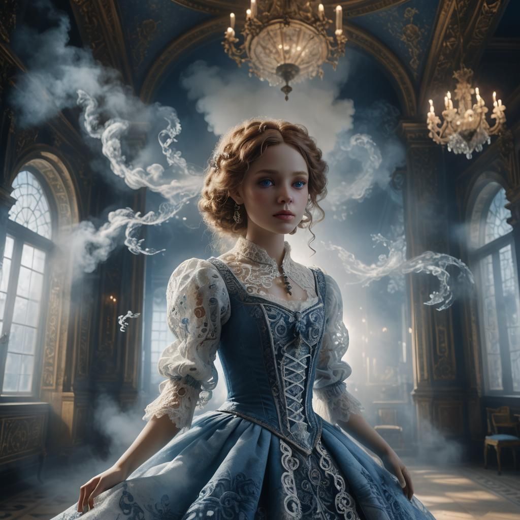 Articulated Doll in Ornate Room with Mist