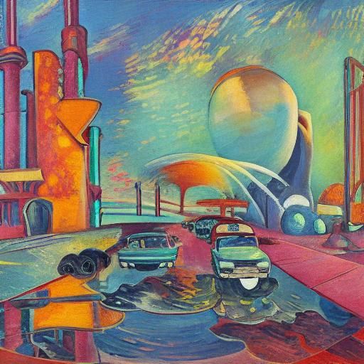 Alien Refuels Spaceship: Impressionist Surrealism