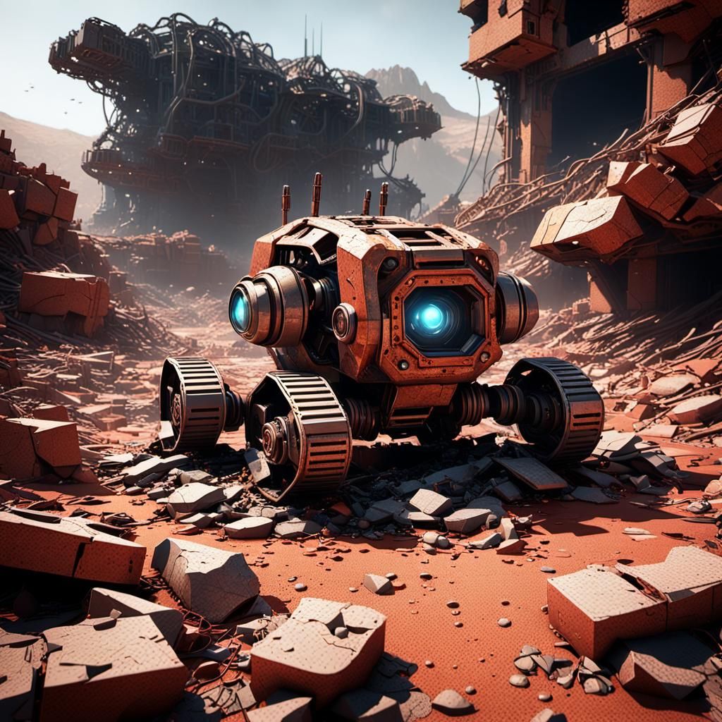 Post-Apocalyptic Robot Graveyard in Dramatic Light