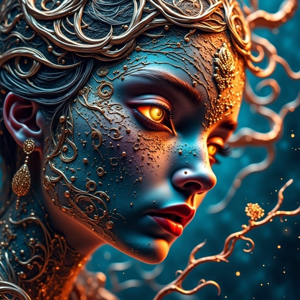 Enchanted Lace Goddess, Impasto Oil Painting in Dystopian St...