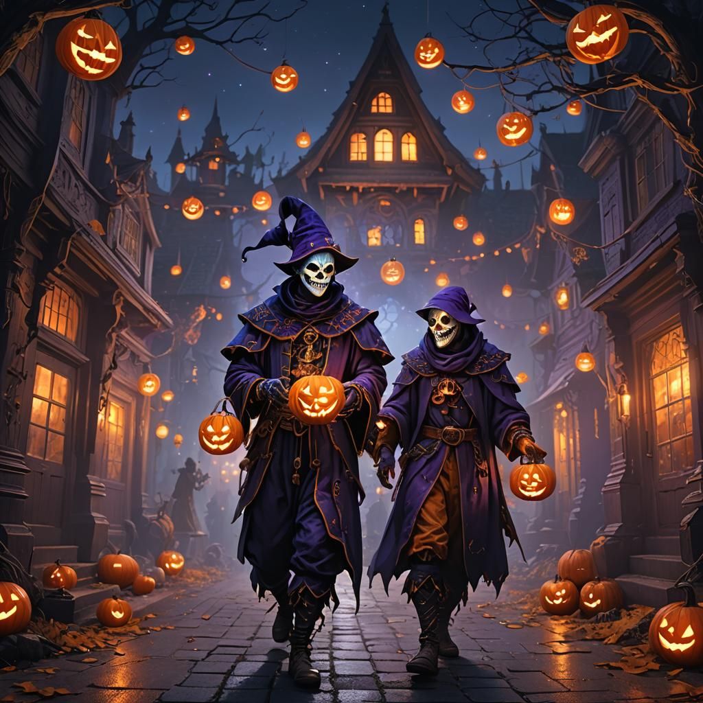 Jester Trick-or-Treats with Soul Lantern: Fantasy Art